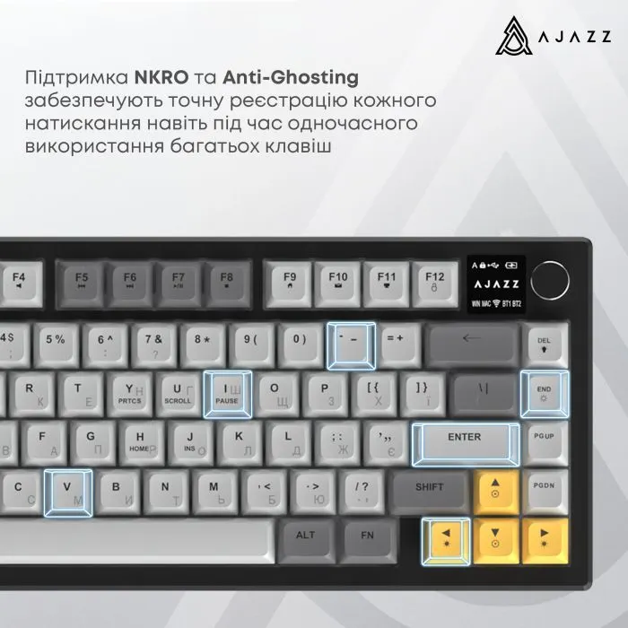 Клавиатура Ajazz AF82 Wireless/Bluetooth/USB UA Gray/White/Orange (AF82-GWO) изображение 10