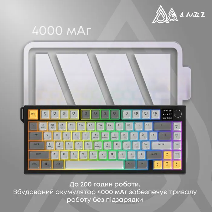 Клавиатура Ajazz AF82 Wireless/Bluetooth/USB UA Gray/White/Orange (AF82-GWO) изображение 9