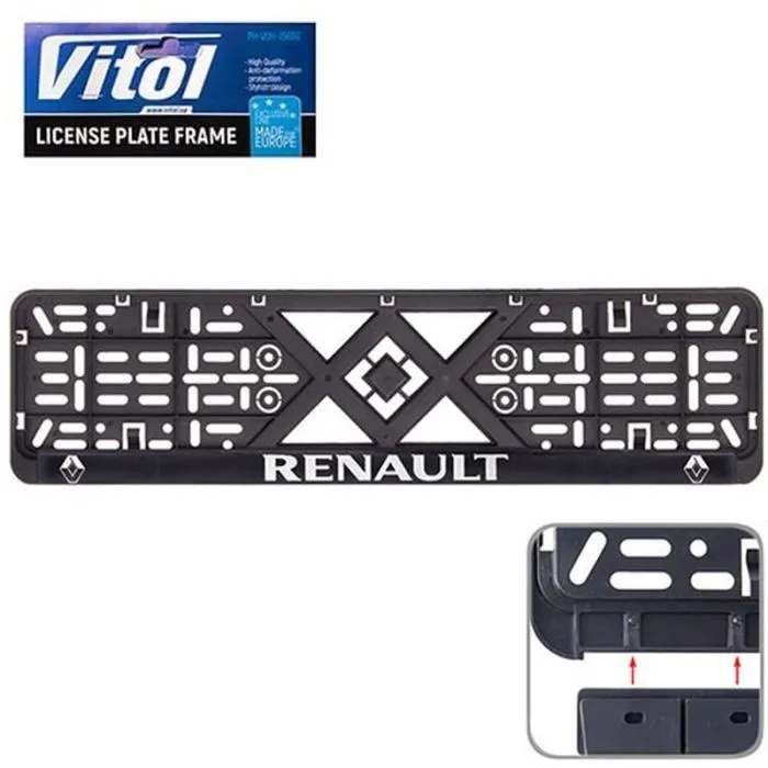 Рамка номерного знака Vitol з рельєфним написом RENAULT (RN-VCH-15650-SR-RN-BN)