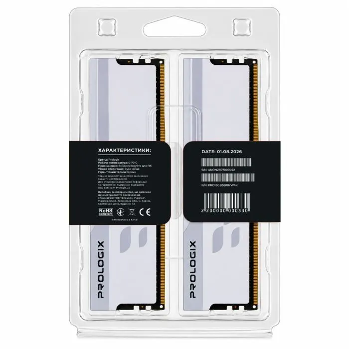 Модуль памяти для компьютера DDR4 16GB (2x8GB) 3600 MHz Onyx White Prologix (PRO16GB3600YW4K) изображение 5