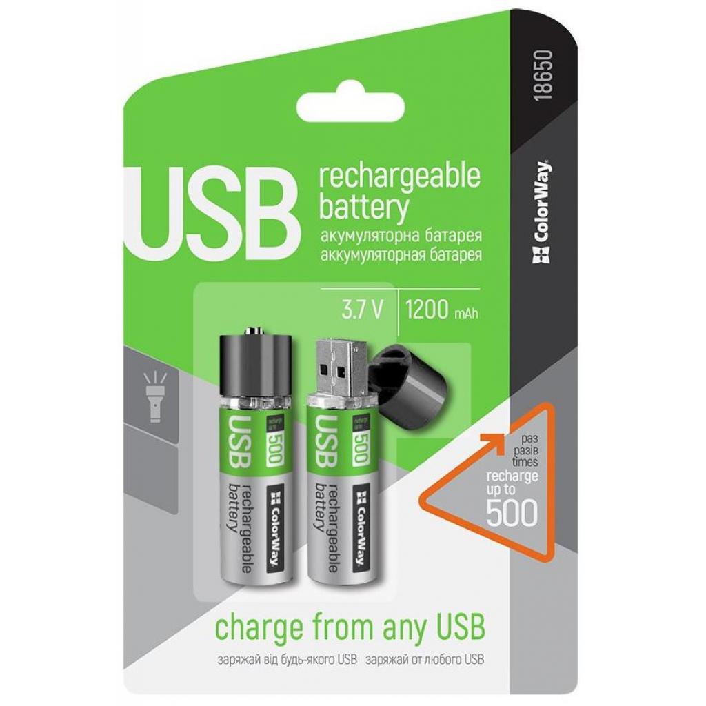 Акумулятор ColorWay 18650 USB 1200 mAh 3.7V * 2 (CW-UB18650-03) зображення 2
