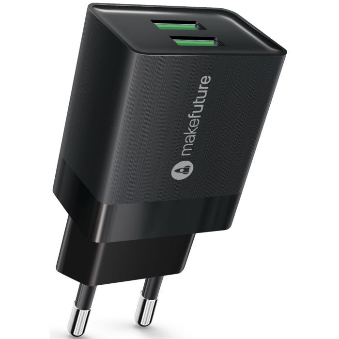 Зарядное устройство MakeFuture 2.4A 2USB Auto-ID Black (MCW-22BK)