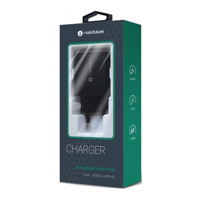 Зарядное устройство MakeFuture 2.4A 2USB Auto-ID Black (MCW-22BK) изображение 2