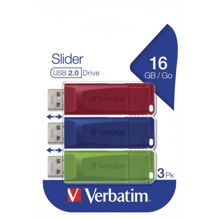 USB флеш накопитель Verbatim 3x16GB Slider Red/Blue/Green USB 2.0 (49326) изображение 8