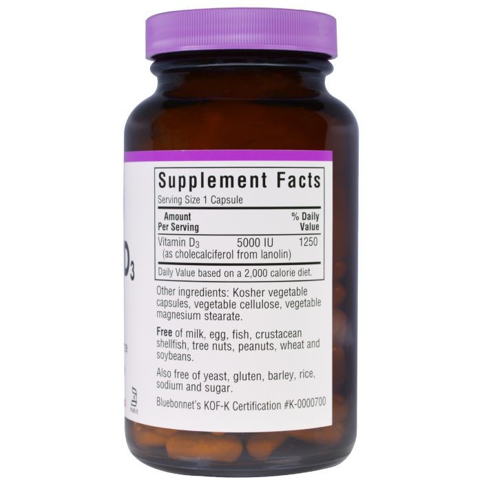 Витамин Bluebonnet Nutrition Витамин D3 5000IU, 120 вегетарианских капсул (BLB-00369) изображение 2