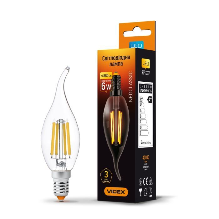 Лампочка Videx Filament C37Ft 6W E14 4100K 220V (VL-C37Ft-06144) изображение 2