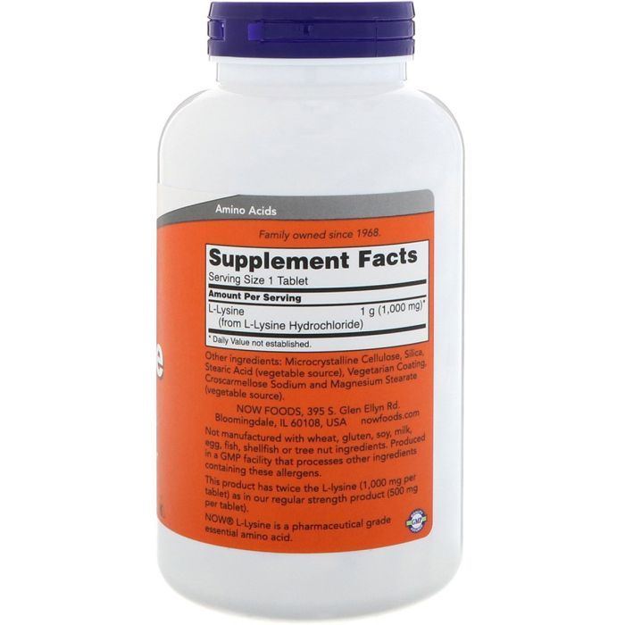 Амінокислота Now Foods L-Лізин, L-Lysin, 1000 мг, 250 таблеток (NF0123) зображення 2