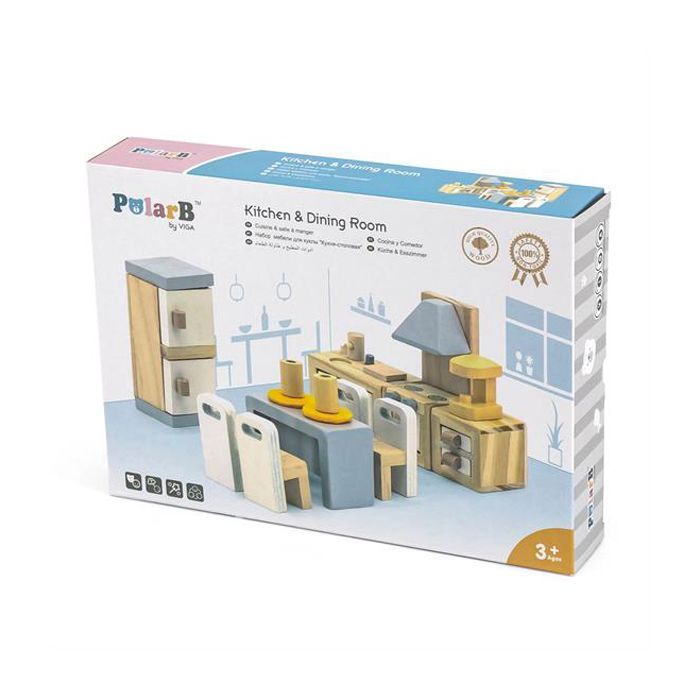 Игровой набор Viga Toys Деревянная мебель для кукол PolarB Кухня и столовая (44038) изображение 4