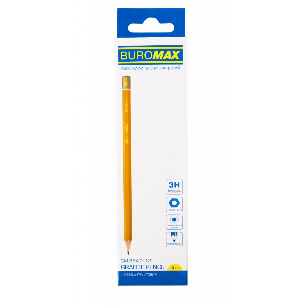 Олівець графітний Buromax Professional 3H без гумки Жовтий (BM.8547-12) зображення 2