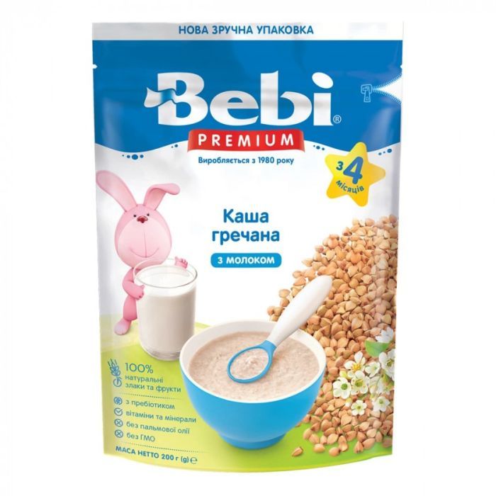 Детская каша Bebi Premium молочная гречневая +4 мес. 200 г (8606019654337)