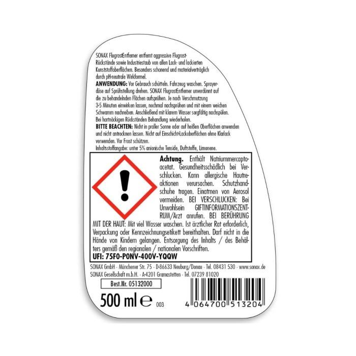 Преобразователь ржавчины Sonax FlugrostEntferner 500 мл (513200) изображение 2