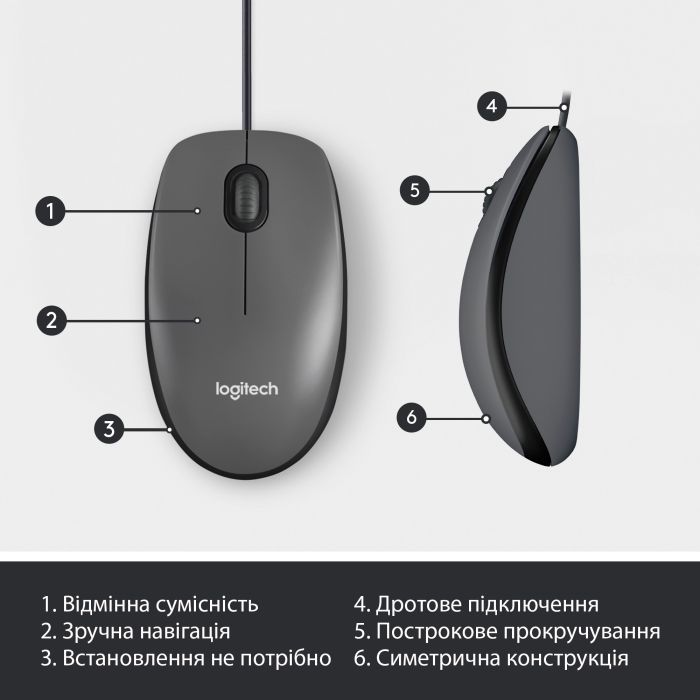 Мышка Logitech M100 USB White (910-006764) изображение 6