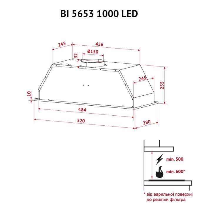 Витяжка кухонна Perfelli BI 5653 BL 1000 LED зображення 12