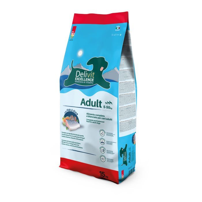 Сухой корм для собак DeliVit Excellence Adult Dog с рыбой 15 кг (8059796478205)