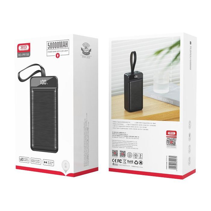 Батарея универсальная XO 50000mAh, PD/18W, QC3.0/22.5W, flashlight, Input(Micro,Type-C,Lightning), Output(3*USB,Type-C) (XO-PR158 / 29211) изображение 5