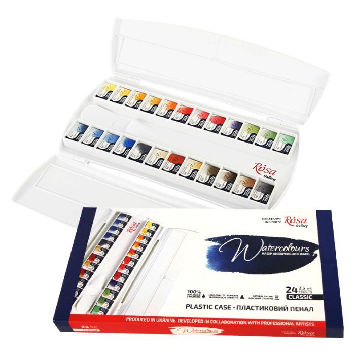 Акварельні фарби Rosa Gallery Класика пластиковий пенал 24 кольори (4823098519294) зображення 3