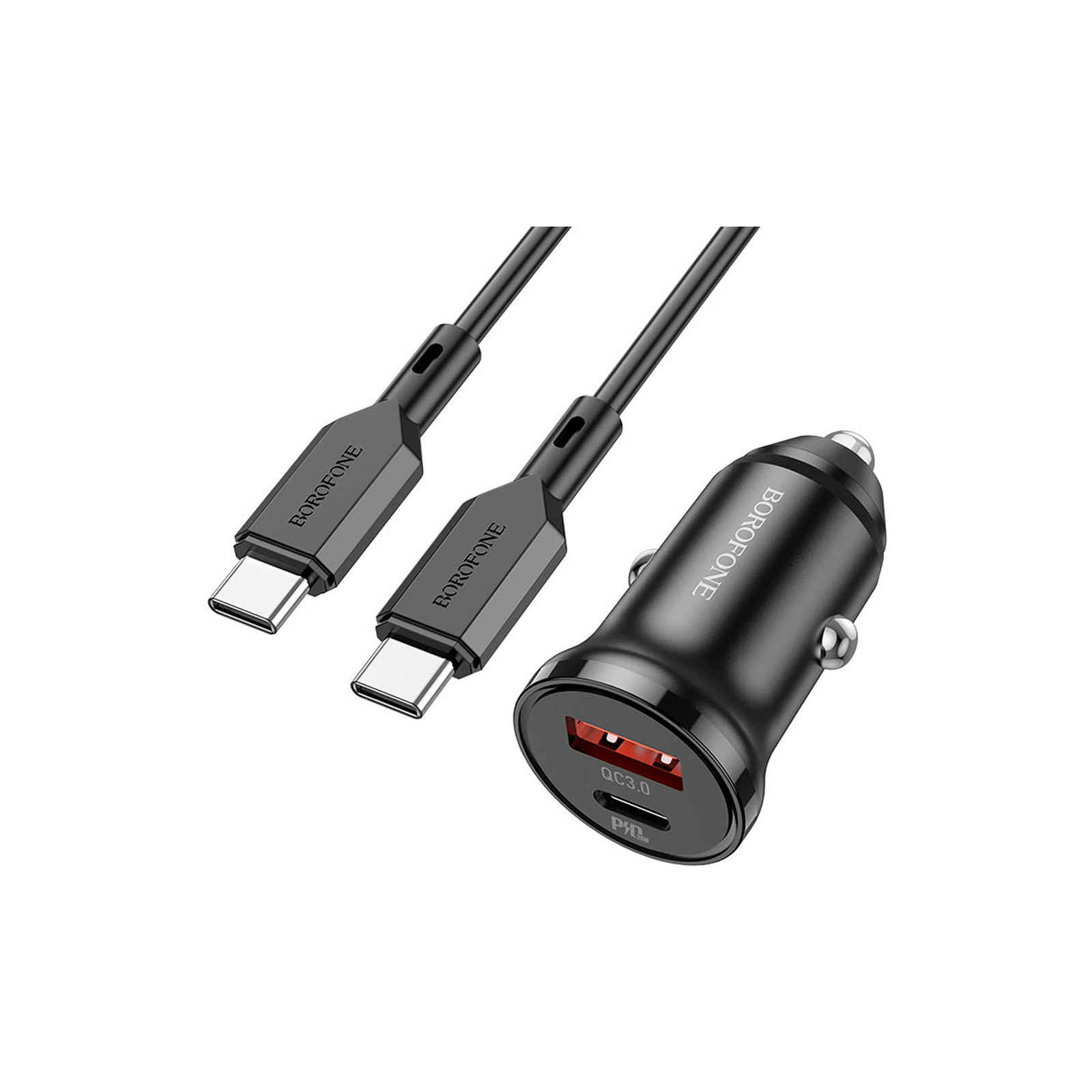 Зарядний пристрій BOROFONE BZ18A PD20W+QC3.0 car charger set (Type-C to Type-C) USB-A/Type-C Black (BZ18ACCB) зображення 2