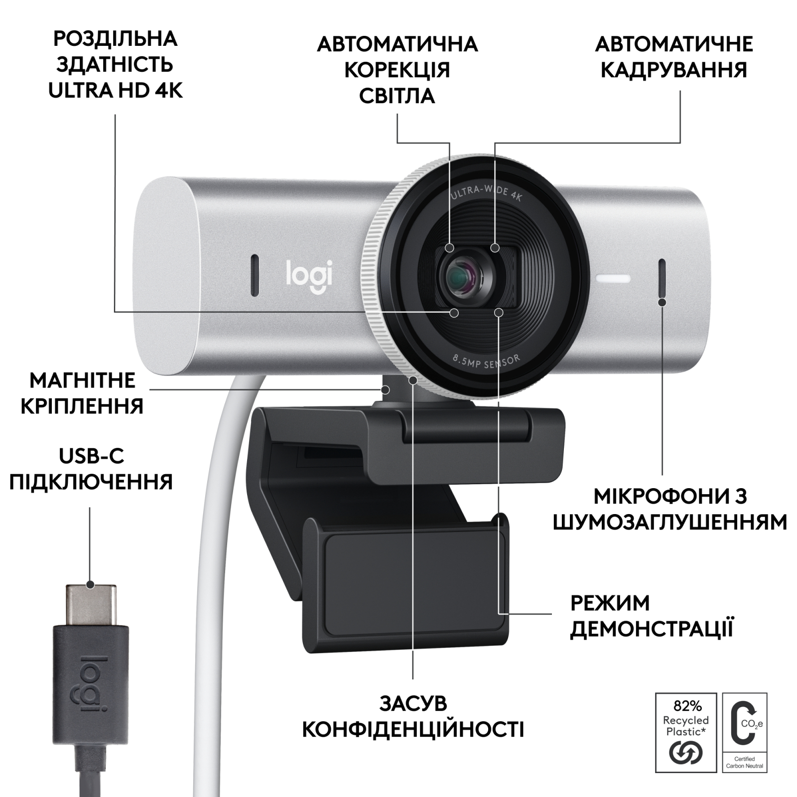 Веб-камера Logitech MX Brio 4K Graphite (960-001559) изображение 5