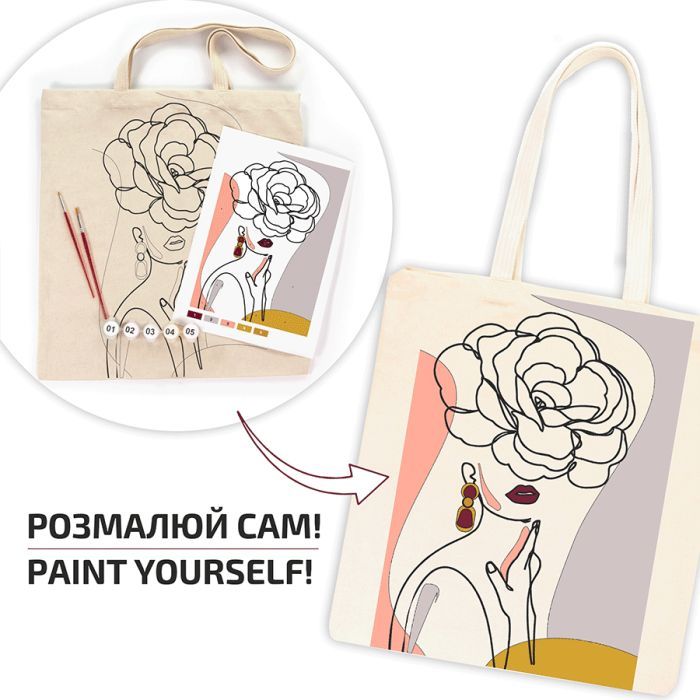 Набір для творчості Rosa Talent екосумка-розмальовка, Floral Girl А3 38х42см (4823098541202) зображення 4