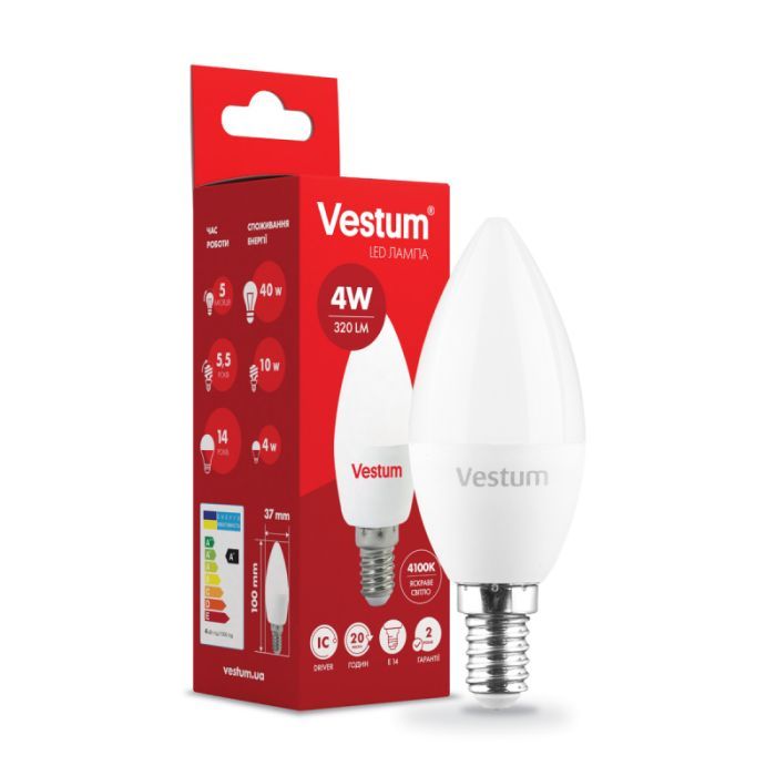 Лампочка Vestum C37 4W 4100K 220V E14 (1-VS-1307)