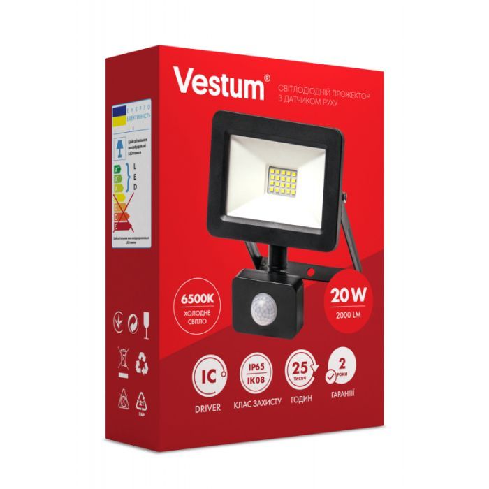 Прожектор Vestum LED с датчиком движения 20W 2 000Лм 6500K 175-250V IP65 (1-VS-3010) изображение 3