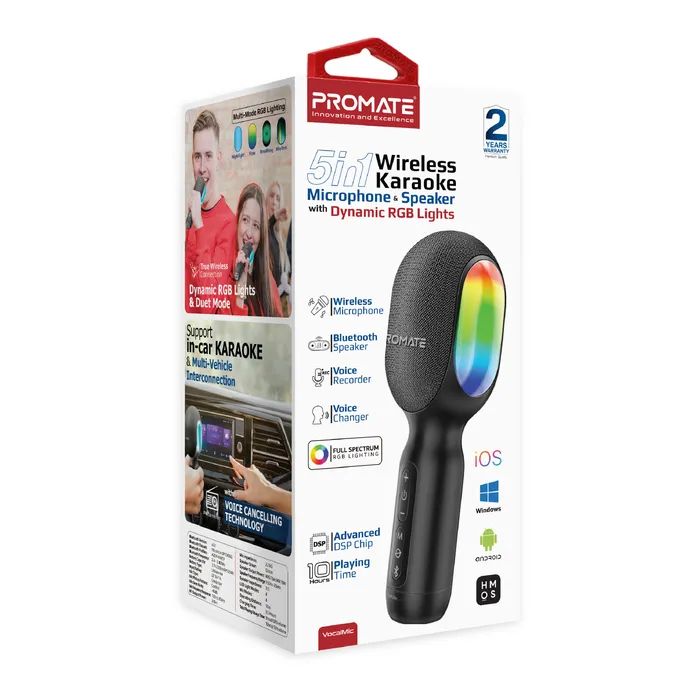 Мікрофон Promate VocalMic Bluetooth 2 x AUX LED Black (vocalmic.black) зображення 12