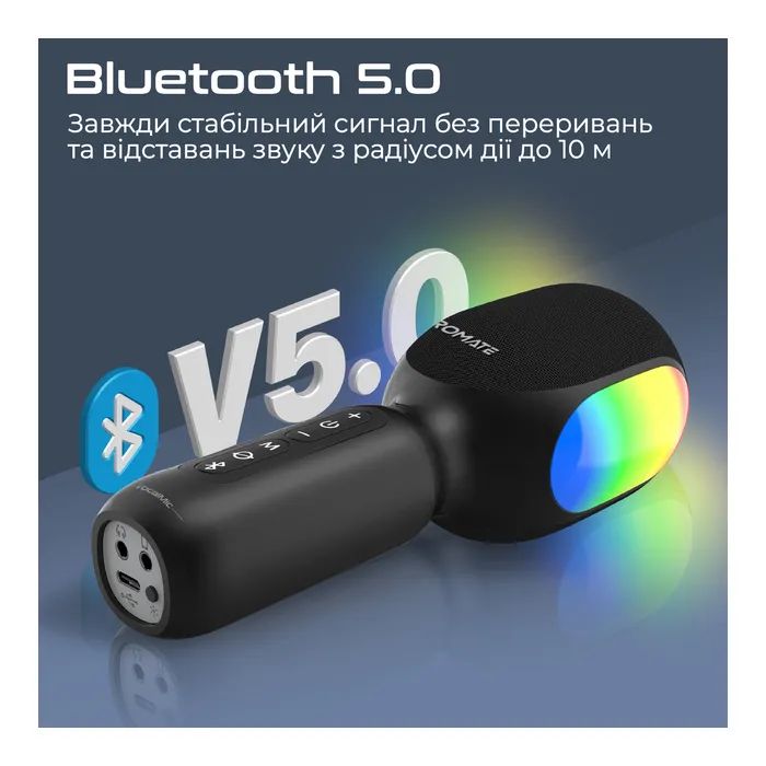 Мікрофон Promate VocalMic Bluetooth 2 x AUX LED Black (vocalmic.black) зображення 5