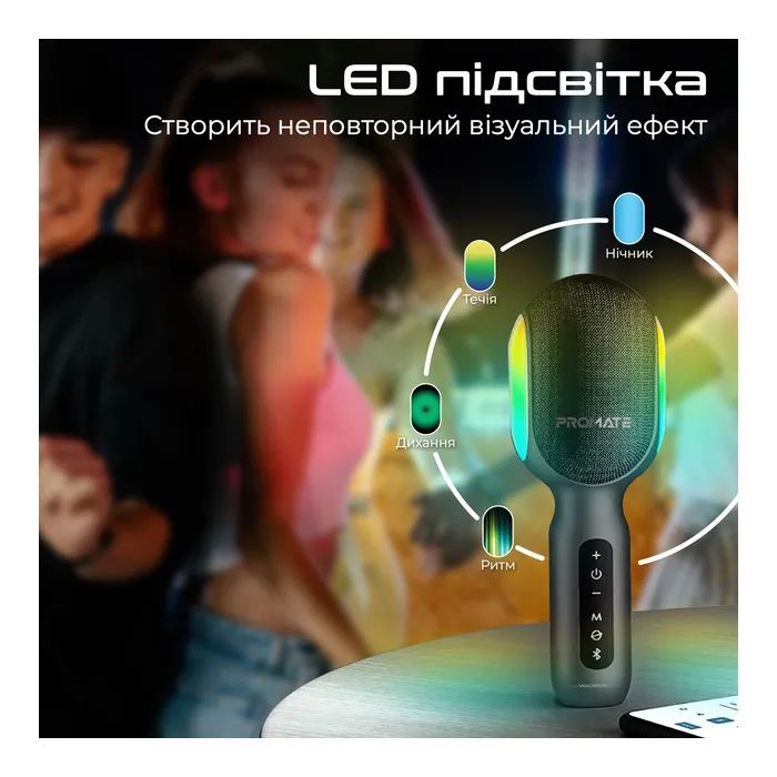 Мікрофон Promate VocalMic Bluetooth 2 x AUX LED Black (vocalmic.black) зображення 9