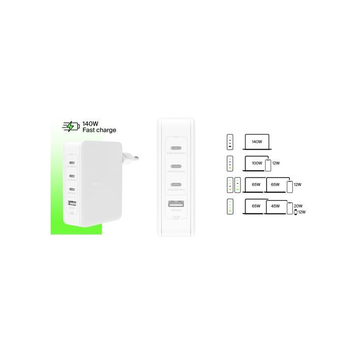 Зарядное устройство Belkin 140W 3хUSB-С GAN PD PPS USB-A White (WCH014BTWH) изображение 6