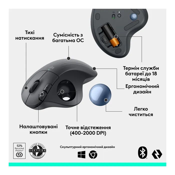 Мишка Logitech Ergo M575S Wireless Trackball Graphite (910-007029) зображення 6