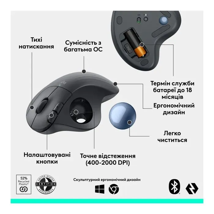 Мышка Logitech Ergo M575S Wireless Trackball Graphite (910-007029) изображение 6
