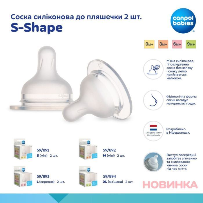 Соска Canpol babies силіконова до пляшечки S-Shape L (середня) 2 шт (59/893) зображення 5