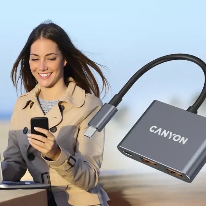 Концентратор Canyon hub DS-3 3in1 USB-C Dark Grey (CNS-TDS3) изображение 9