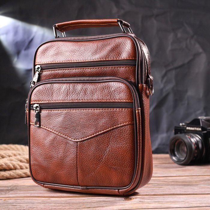 Сумка Vintage С ручкой кожаная Рыжая (21277) изображение 9