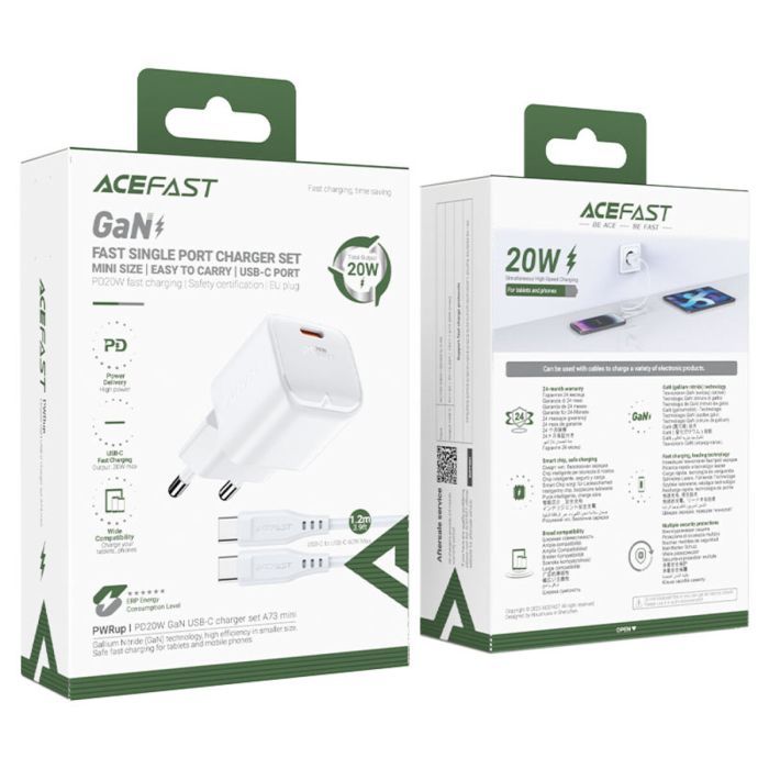 Зарядное устройство Acefast USB-C 30W Gan A77 mini + USB-C cable Fast Charger White (6974316282853) изображение 2