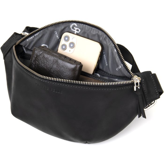 Сумка Grande Pelle Бананка унисекс винтажная Черная (11144) изображение 5