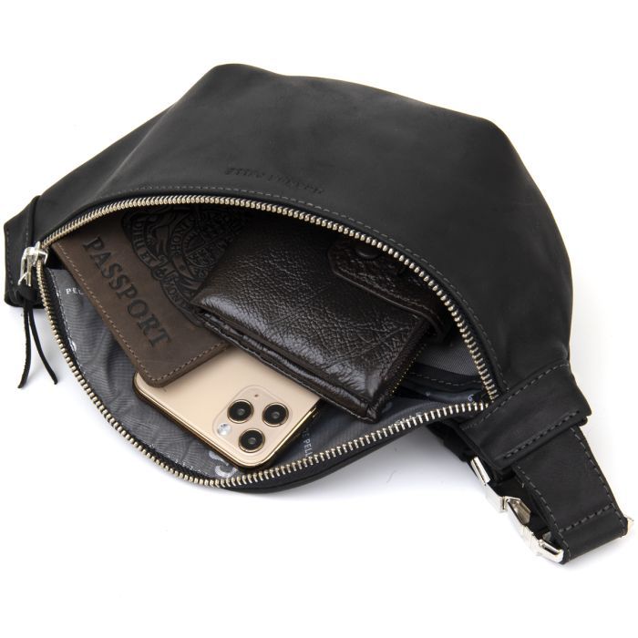 Сумка Grande Pelle Бананка унисекс винтажная Черная (11144) изображение 6