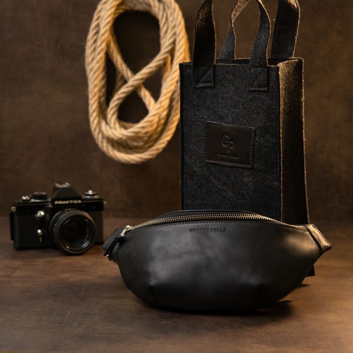 Сумка Grande Pelle Бананка унисекс винтажная Черная (11144) изображение 8