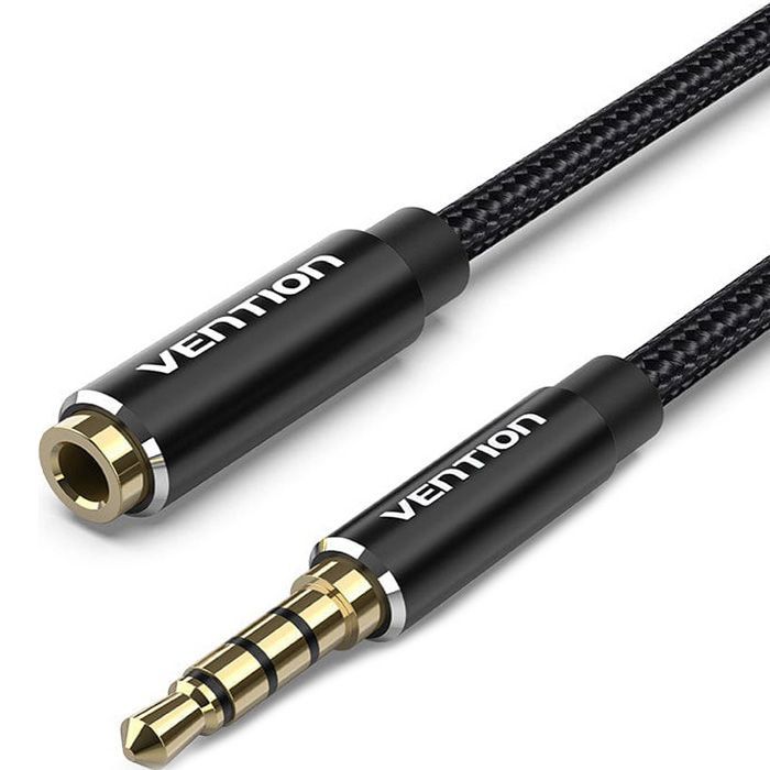 Кабель мультимедийный 3.5mm M to 3.5mm F 1.0m black Vention (BHBBF)