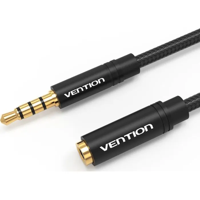 Кабель мультимедійний 3.5mm M to 3.5mm F 1.0m black Vention (BHBBF) зображення 3