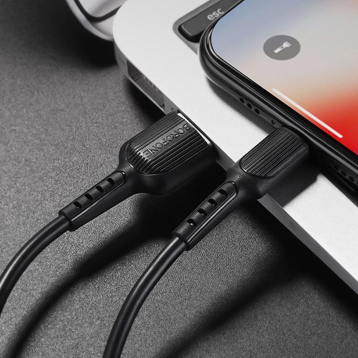 Дата кабель USB 2.0 AM to Lightning 1.0m 2A PVC BX16 black BOROFONE (6957531099512) изображение 5