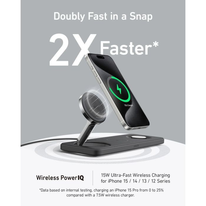 Зарядное устройство Anker MagGo Wireless Charging Station 15W 3-in-1 Pad Black (B25M1311) изображение 10