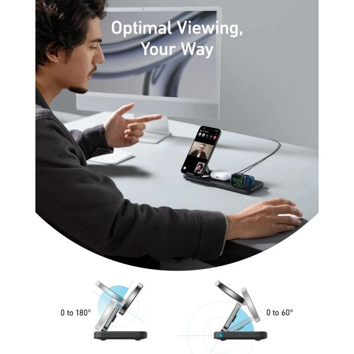 Зарядний пристрій Anker MagGo Wireless Charging Station 15W 3-in-1 Pad Black (B25M1311) зображення 7