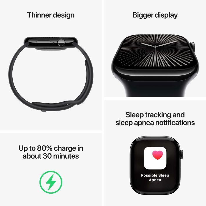 Смарт-часы Apple Watch Series 10 GPS + Cellular 42mm Jet Black Aluminium Case with Black Sport Band - M/L (MWX73QH/A) изображение 3