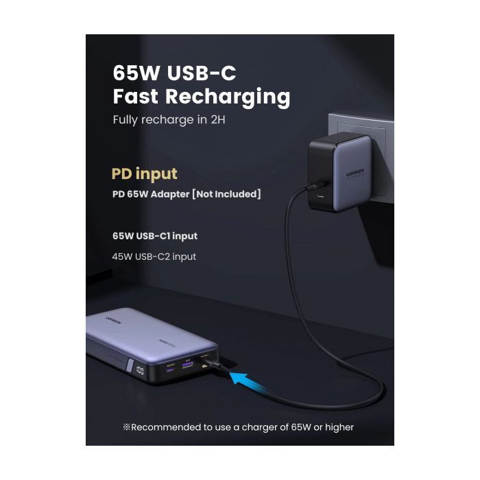 Батарея универсальная Ugreen 25000mAh 145W PD/3.0, QC/3.0, наскр. живл. 65Вт (PB205) (90597A) изображение 6