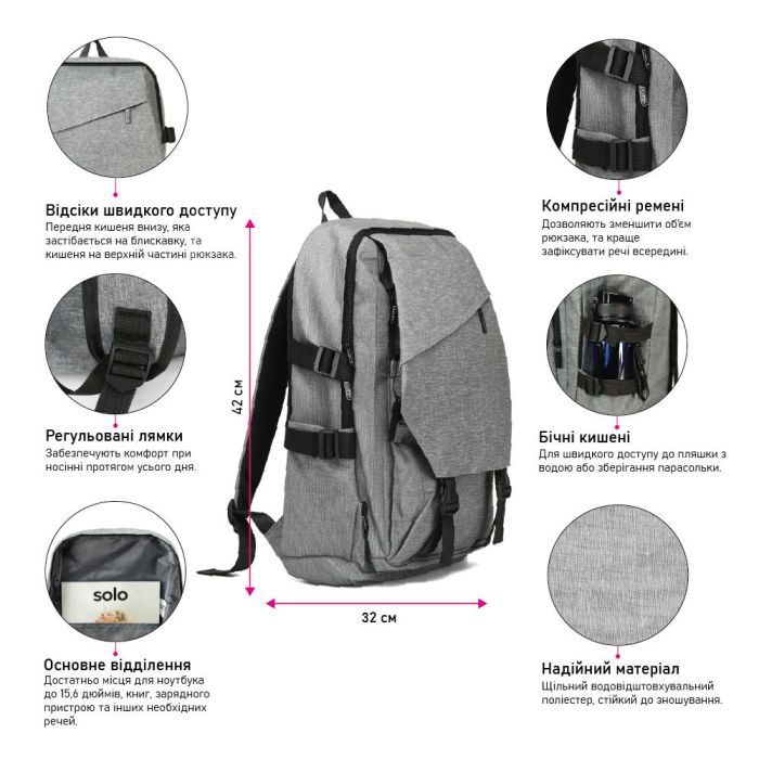 Рюкзак туристический NikiBo Modern 15л сірий (30010405-07) изображение 6