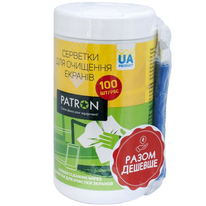 Салфетки Patron for TFT/PDA/LCD 100pcs F3-027 + microfiber 20х20cm (CS-PN-BUNDL-1)