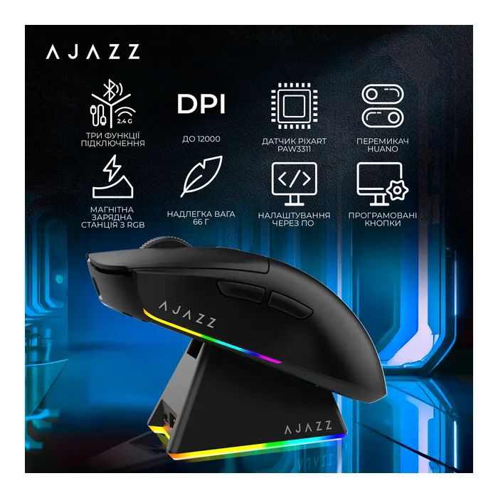Мишка Ajazz AJ139 V2 MC Wireless/Bluetooth/USB White (AJ139-V2-MC-W) зображення 7