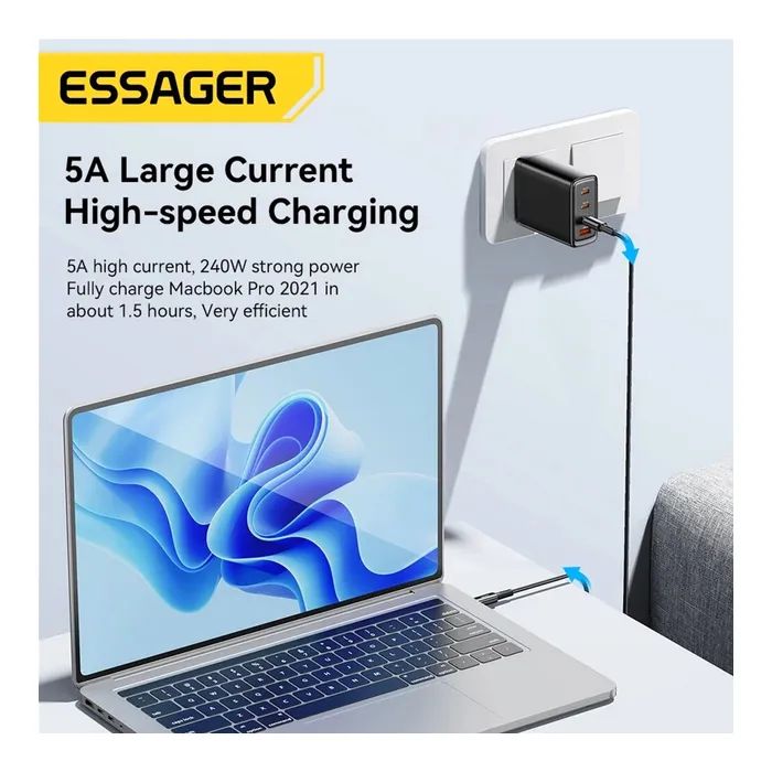 Дата кабель USB-C to USB-C 1.0m 240W Essager (EXCTT3-CG0G-P) изображение 7
