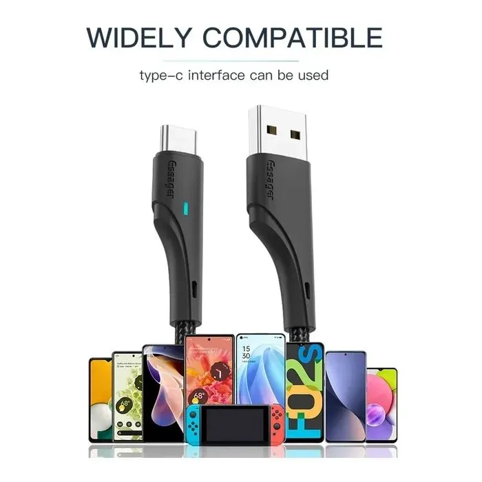 Дата кабель USB 2.0 AM to USB-C 1.0m 3A black Essager (EXCT-LS01) изображение 4